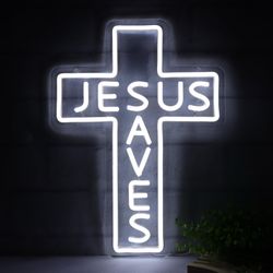 **Plug is fixed **Jesus Saves Cross Neon Signs For Wall Decor Easter Neon Lights For Bedroom Led Business Signs Suitable For Man Cave Bar Pub Restaura
