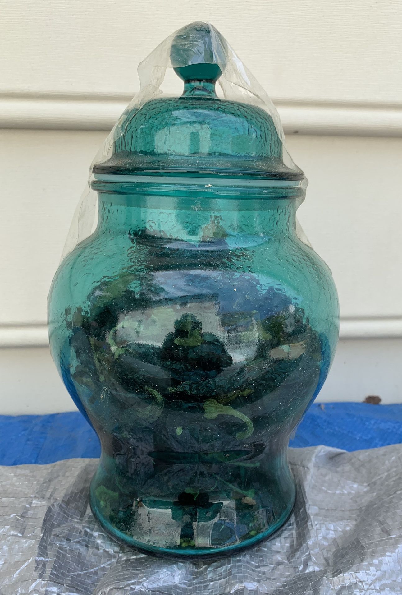 Apothecary Jar with Lid Blue nice item found in my storage boxes