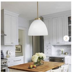3-Light Gold Pendant Light Fixture with 13.8 in. White Glass Shade, No Bulbs Included