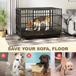 E880 $120  48 Inch Heavy Duty Steel Dog Crate with Wheels, Tray & Double Doors for Large Dogs  48 Inch Heavy Duty Dog Crate for Large Dogs is a secure