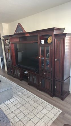Large Cherry Wood Entertainment Center Wall Unit