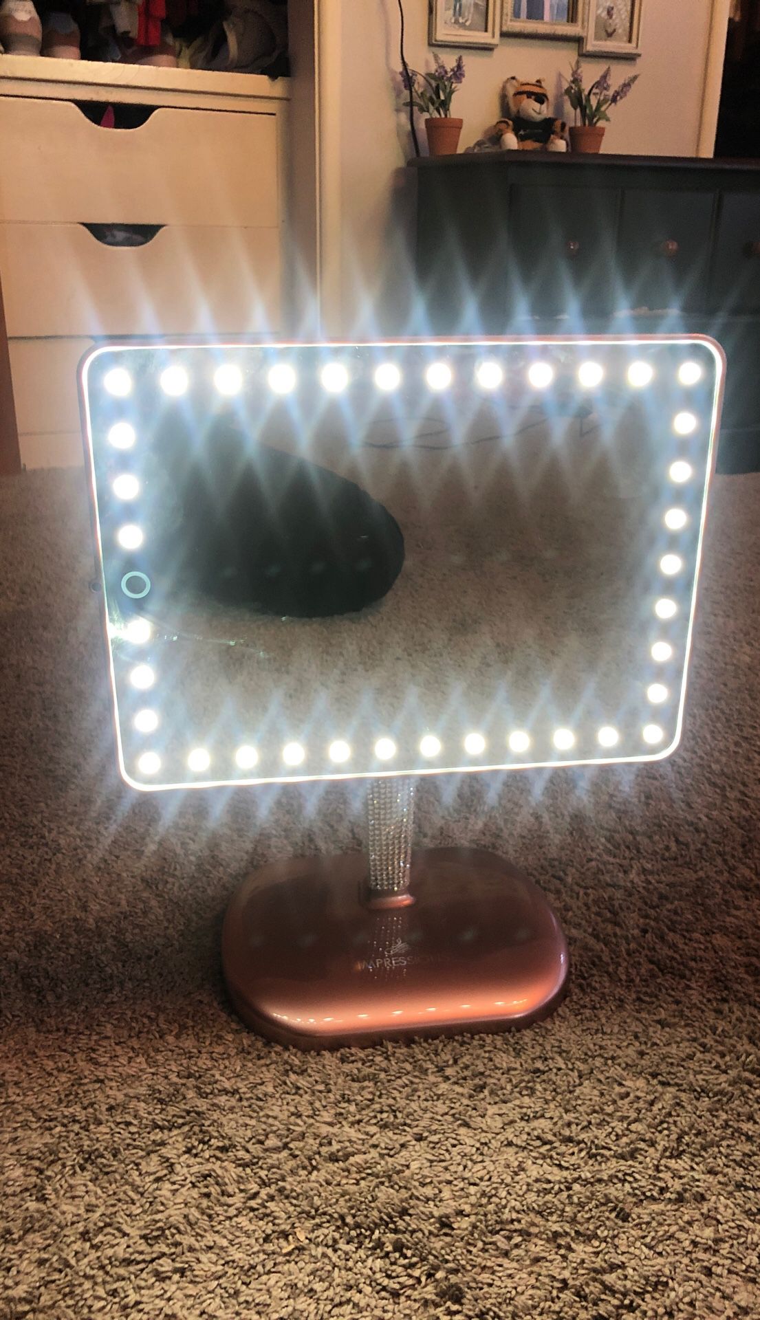 Impressions Vanity Touch Pro LED Makeup Mirror with Wireless Bluetooth Audio + Speakerphone & USB Charger (BrittanyBear Rose Gold Bling Edition)