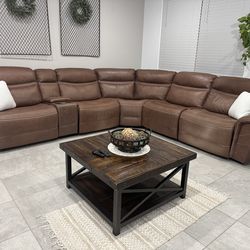 Brown Suede Power Reclining Sectional Couch