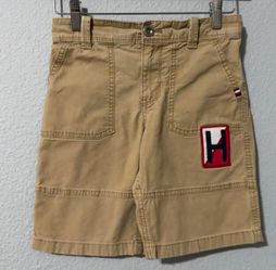Tommy Hilfiger Boy Beige Embroidered Logo Casual Shorts Size 10 Cotton Blend