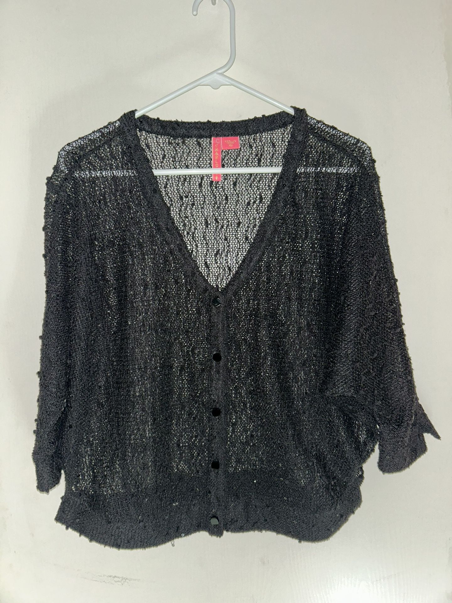 NEW - Charlotte Tarantola Vintage Women’s SIZE XS Black Knit 3/4 Sleeves Cardigan w/ Black Sequins