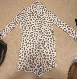 Brown and White Dress Long Sleeve Dress