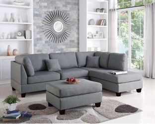 3pc Reversible Sectional Sofa Set W/ Ottoman