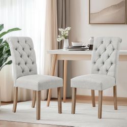 Upholstered Dining Chairs Set of 2, Button Tufted Parsons Dining Chair, Modern Fabric Side Chair for Dining Room, Kitchen, Light Gray(Fabric)