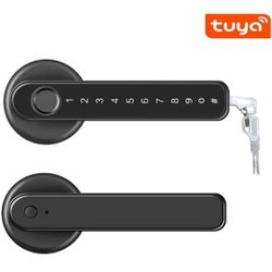 T2 Tuya App Mobile Smart Lock Control Intelligent Biometric Identification Fingerprint Password Single Lock Wooden Door(Black Tuya)
