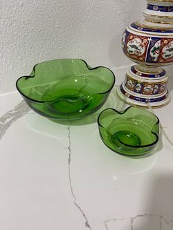 Green Glass Bowls Set of Two
