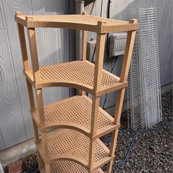 5 Tier CORNER Shelving Unit Tan Wicker Style Plastic Shelves