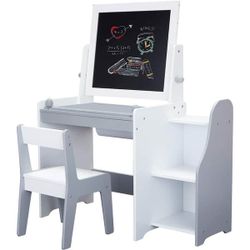 Kids Easel with 1 Paper Roll, Double Sided Children Easel Chalkboard, 3 in 1 Art Easel & Desk with Stool for Boys Girls Gifts