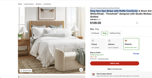 Threshold Studio McGee King Comforter Set – White/Khaki Stripes