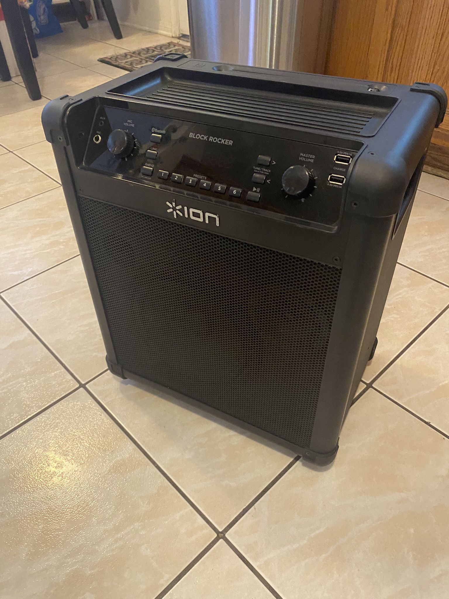 ION Audio Block Rocker | Portable Bluetooth Speaker with Mic, Radio, and Wheels & Handle for Transport