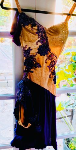 Ballroom Latin Dance Dress Gold Purple