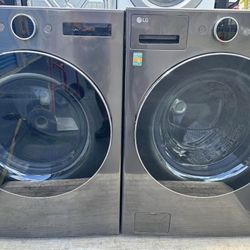 LG Smart Extra Capacity Front Load Washer and Dryer, Like New, Dark Gray/