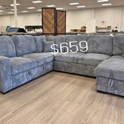 4-Pc Sectional Sofa With Pullout And Storage 