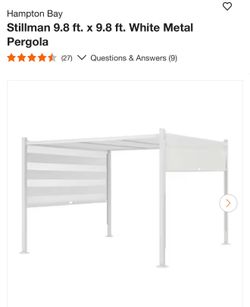 “Hampton Bay” Stillman 9.8 FT x 9.8 FT White Metal Pergola (NEW)