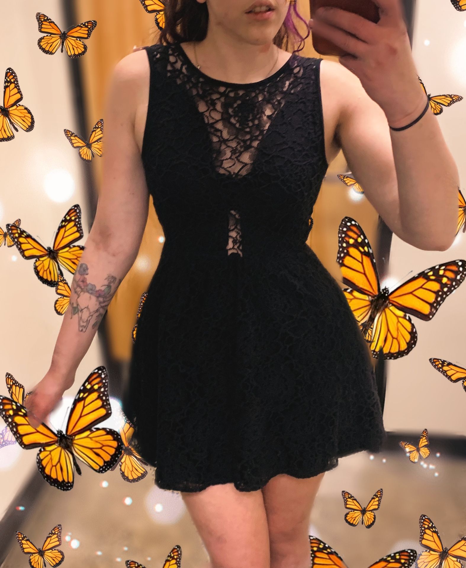 For Love & Lemons Black Deep Lace V Neck Dress