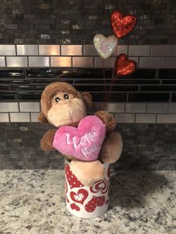 “I love you” Stuffed Monkey in Mug