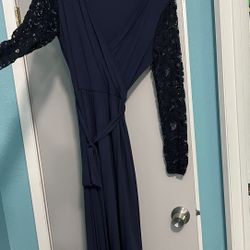 Navy Blue Full Length Long sleeved Dress
