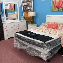 🌸HUGE Kids Bedroom Furniture Sale!🌸 Brand New 4 PC White Bedroom SET! $50 Down Takes It Home Today!