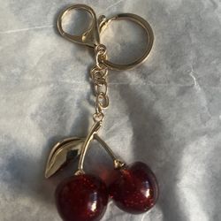 New Cherry Keychain with Gold Tone Hardware Medium Size Bag Charm Keychain