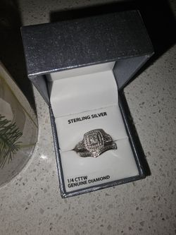 Sterling SILVER sz 7 .25 Natural Diamonds New Set 