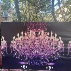 ICanvas 3 Pc Large Wall Art Painting Purple Mystic Chandelier 