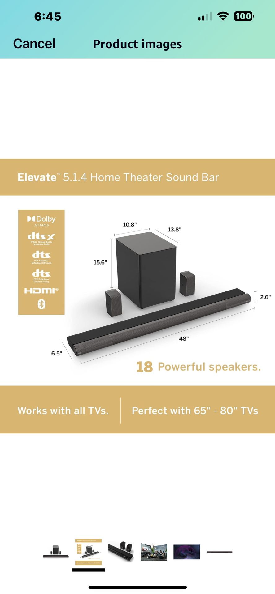 NEW:   Vizio Elevate Soundbar 5.1.4 Dolby Atmos