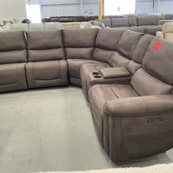 Brown Microfiber Power Reclining Sectional 