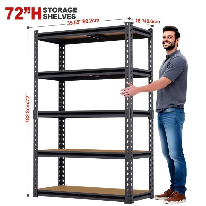 72"/6 Foot Shelf 5-Tier Adjustable Steel Shelf