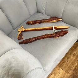 Vintage / Hand Carved Flute   Eagle Head / Crocodile And Fish / Kokopelli 