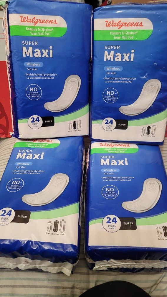 4 Bags Of Walgreens SUPER MAXI Wingless PADS MAXI (24 Count) For $10/$10 Por Los 4