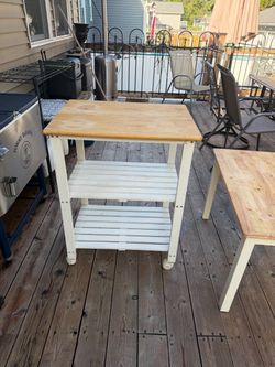 Rolling Butcher Block Top, Kitchen Cart with 2 lower shelves, on wheels, 27 by 20, 34 high, $30