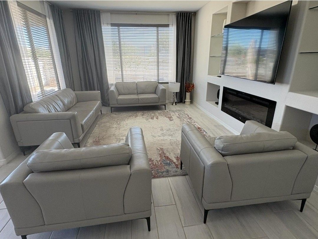 Kerman Grey Leather Living Room Set