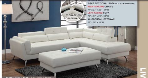 Modern White Sectionals - Unique Styles! Fast Delivery!