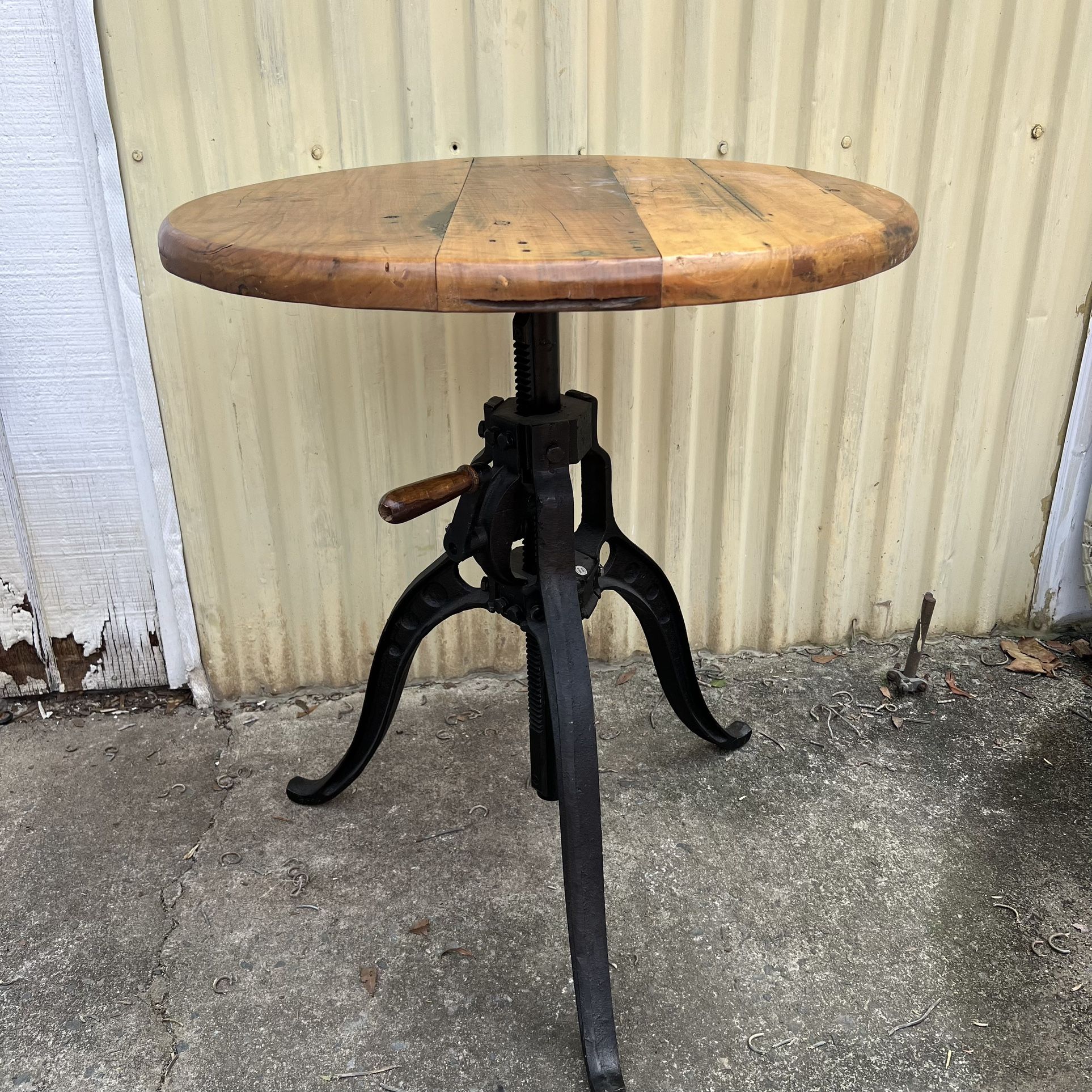 iron gear table adjustable wooden table top