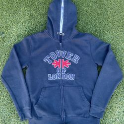 Tower Of London Crest Black Full Zip Hooded Sweatshirt Size Xl