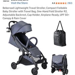 Beberoad Lightweight Travel Stroller, Compact Foldable Baby Stroller with Travel Bag, One-Hand Fold Stroller R2, Adjustable Backrest, Cup Holder, Airp
