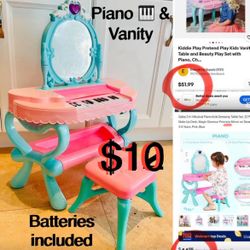 $10 Cute 2 in 1 Vanity & Piano 🎹 with Seat play Song 🎵 & can use a keyboard batteries included
