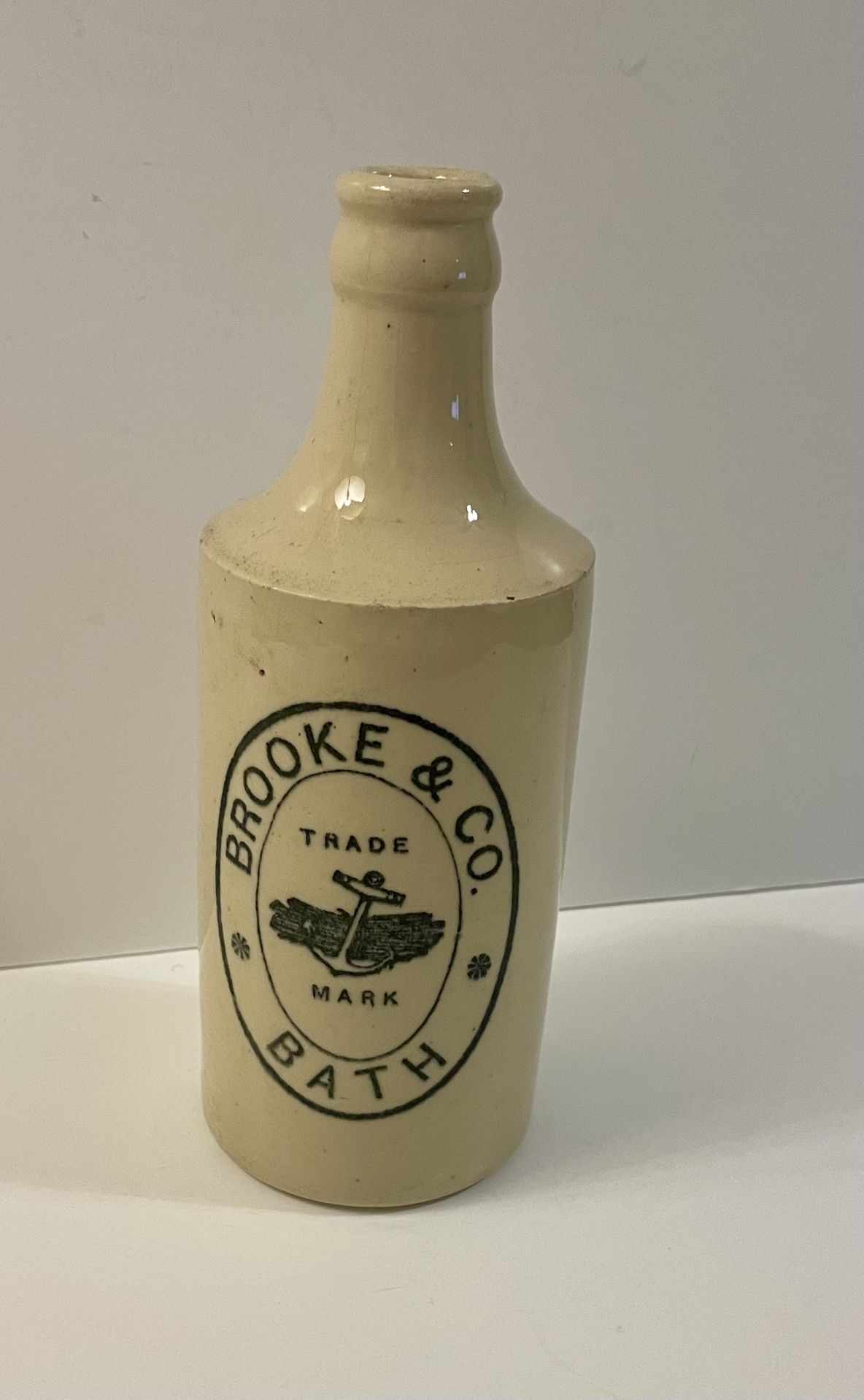 1890’s Stoneware Ginger Beer Bottle By Brooke, Bath England Antique