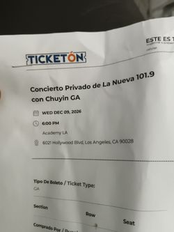 Boletos para concierto de chuying GA  tengo dos,