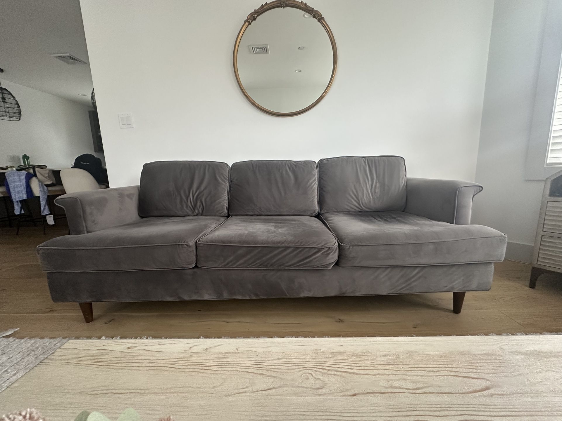 Grey Velvet 86” Couch