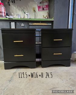 2 Night Stands Side Accent Tables 2 drawers each  Refinished Black And Gold Pulls
