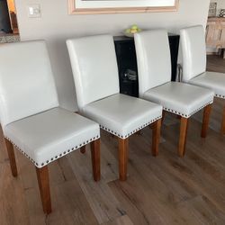 4 Cream Color Faux Leather Dining Chairs 