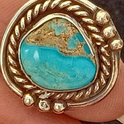 Vtg.rare Norman Lee- Signed Navajo Sterling Silver Turquoise Ring- Sz5.25