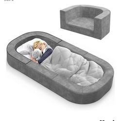 2-in-1 Portable Toddler Travel Bed and Sofa for Kids 1-6 Years, Foldable Toddler Bed with Carrying Bag, for Indoor or Outdoor Use, Size L