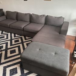 Dark Grey Sectional With Ottoman