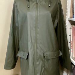 DIP Army Green Zip Front Wind Breaker Rain Jacket Hooded Pockets Women's M